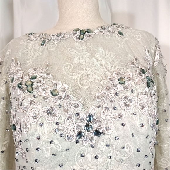 Long Sleeve Formal Lace Maxi Long Sleeve, Clear Jewels, Beads,Sequin, Pleated, 8 - Picture 2 of 16